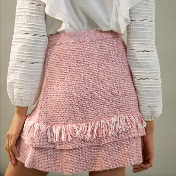 New Anthropologie Maeve Tamara Fringed Mini Sweater Skirt Pink Size Small NWT - Picture 6 of 9
